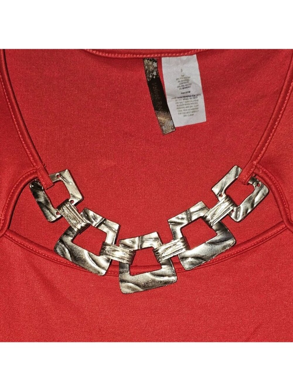Red/Orange Peplum Dress With Gold Chain Accent Scoop Neck Sleeveless Womens Size - Picture 5 of 6